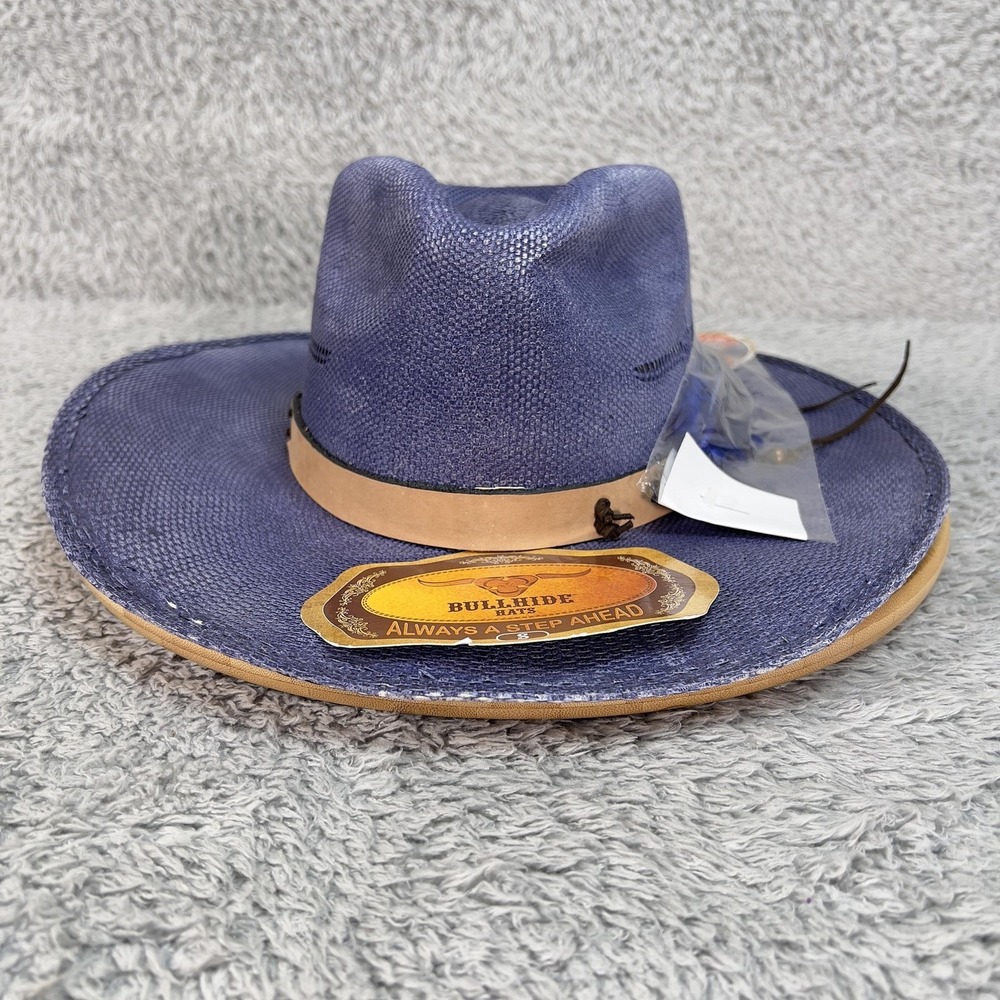 Bullhide Hat Womens S Blue Straw Wide Brim‎ Western Couture Shapeable Cowboy